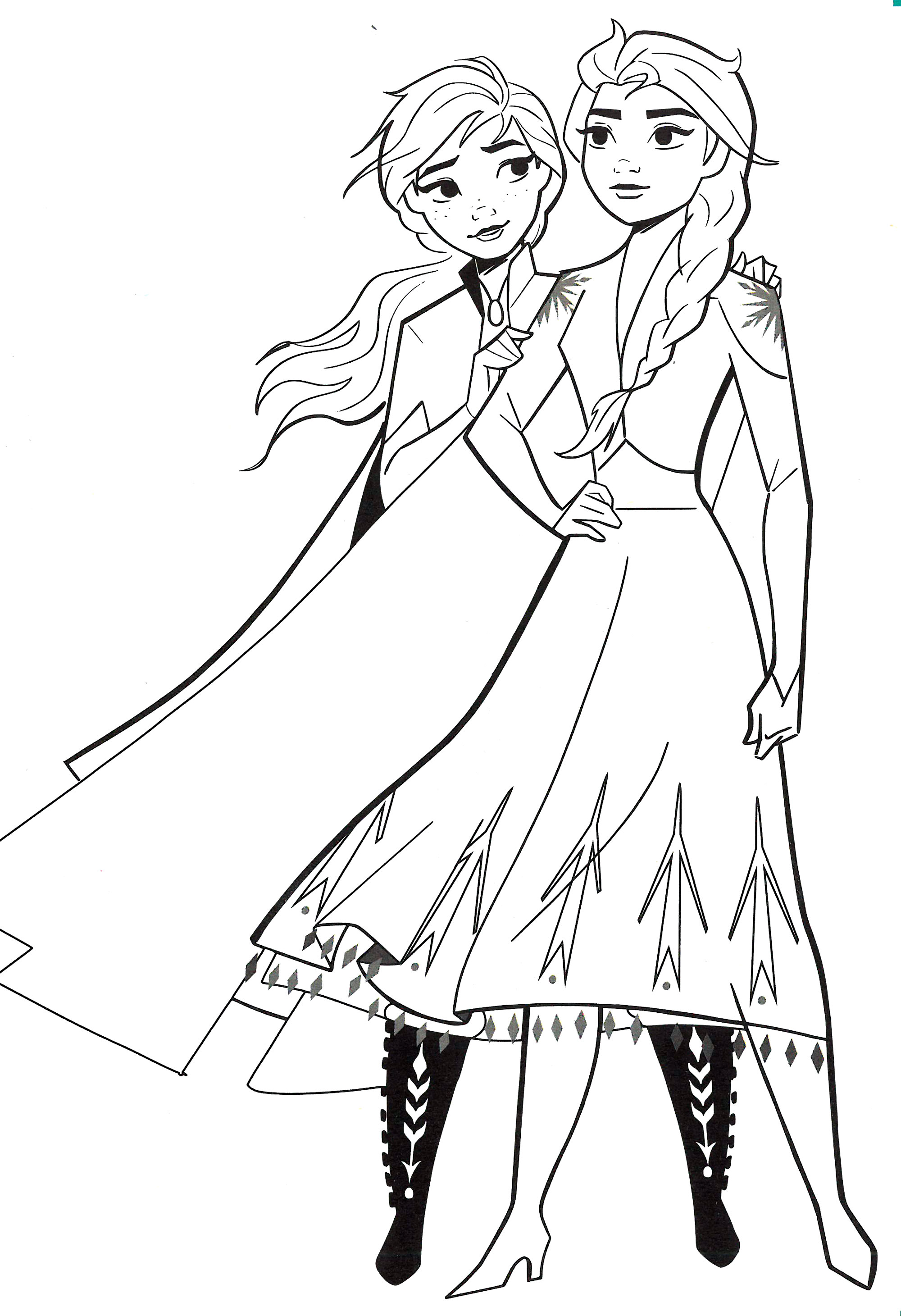 Elsa and her sister coloring page - free and printable