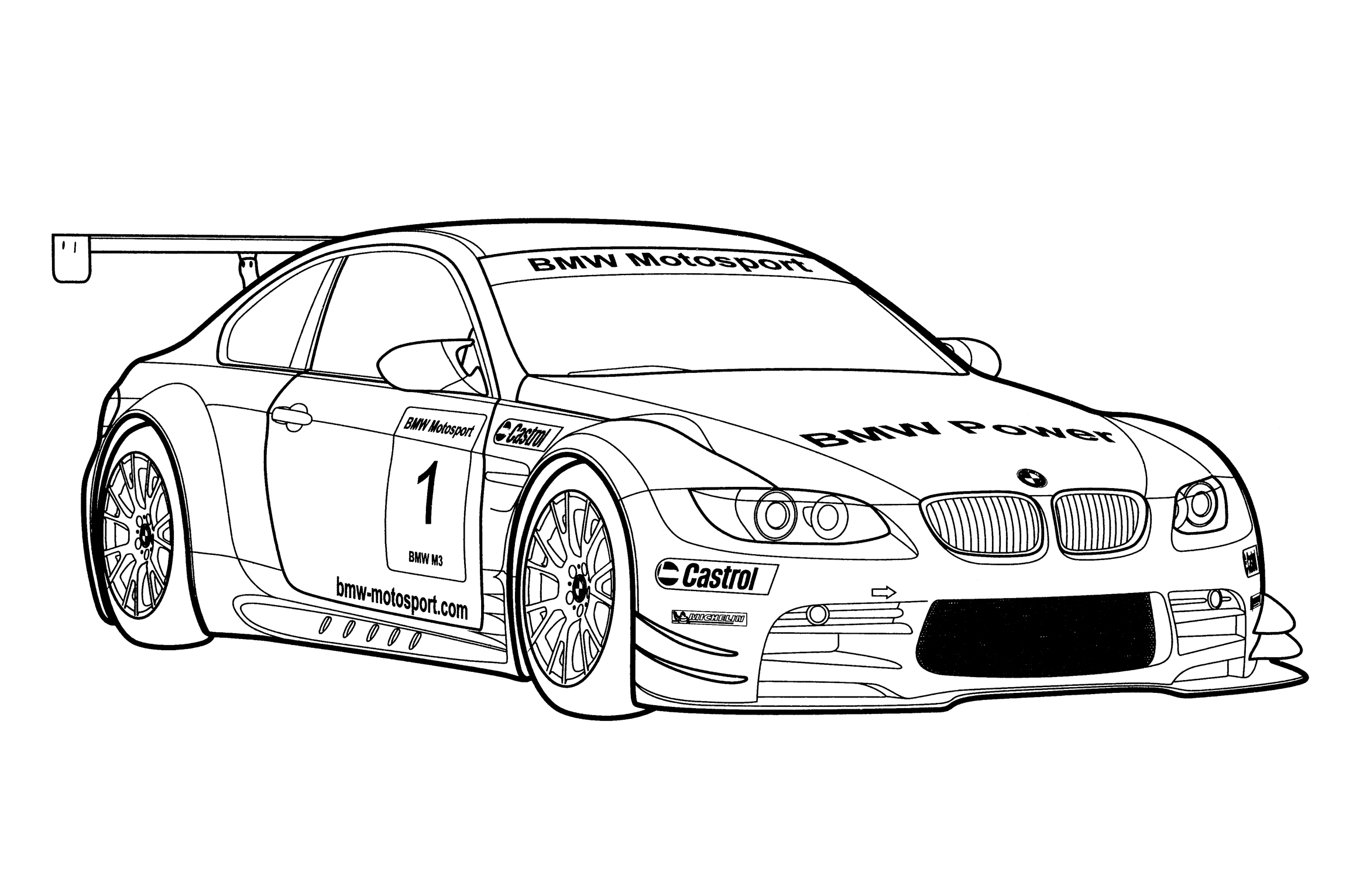 BMW M3 ALMS Race Car coloring page - free and printable