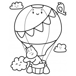 Hippo on a hot air balloon