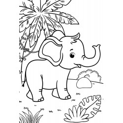 Elephant by the palm tree