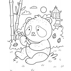 Little panda with bamboo