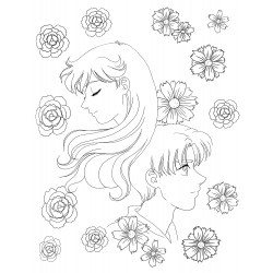 Girl and boy in flowers