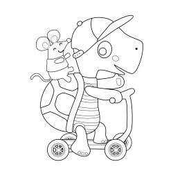 Turtle rides a scooter