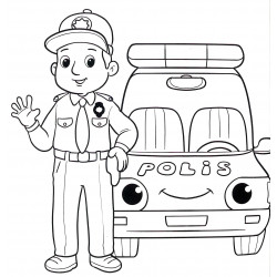 Policeman in front of a patrol car