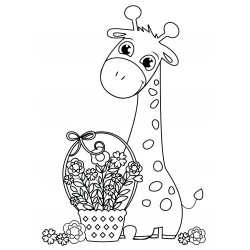 Giraffe with basket of flowers