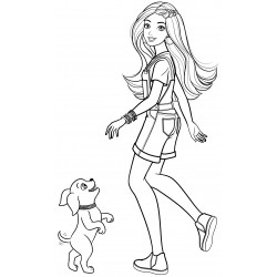 Barbie walks with the dog