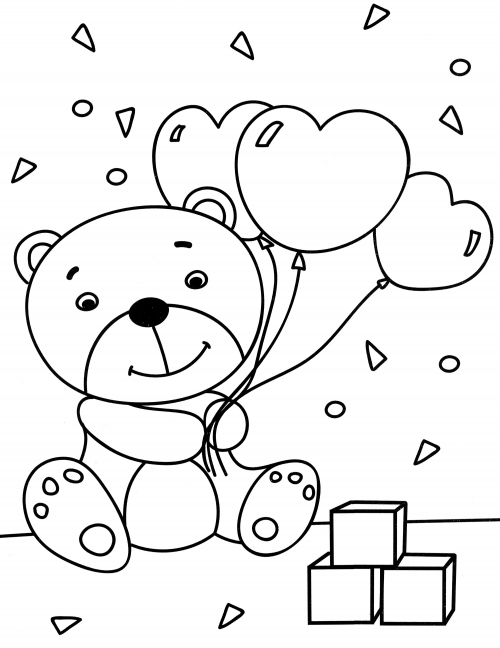 Cute teddy bear with balloons coloring page