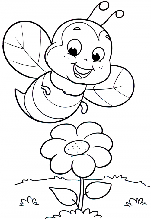 Bee at the flower coloring page