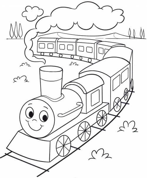Smiling train coloring page