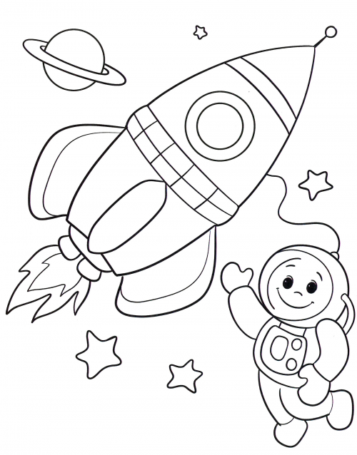 Cosmonaut goes into outer space coloring page