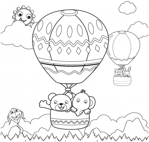Animals on a balloon coloring page