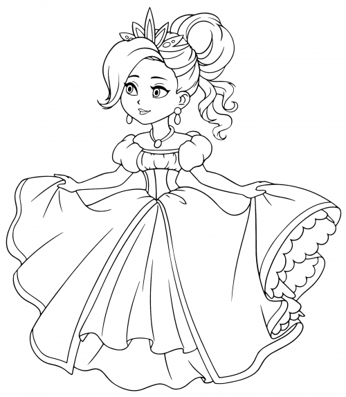 Princess in a pretty dress coloring page