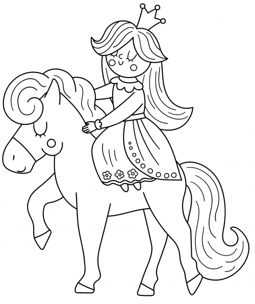 Princess on a horse coloring page