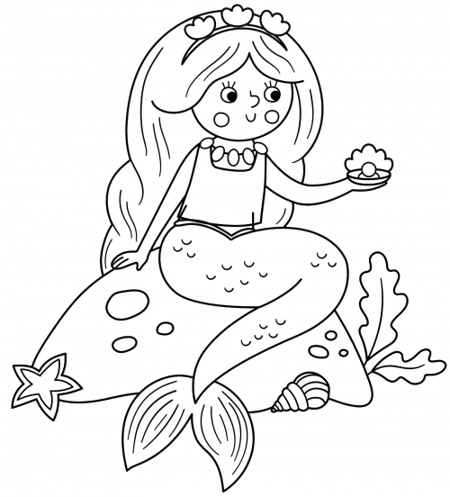 Mermaid found a pearl coloring page