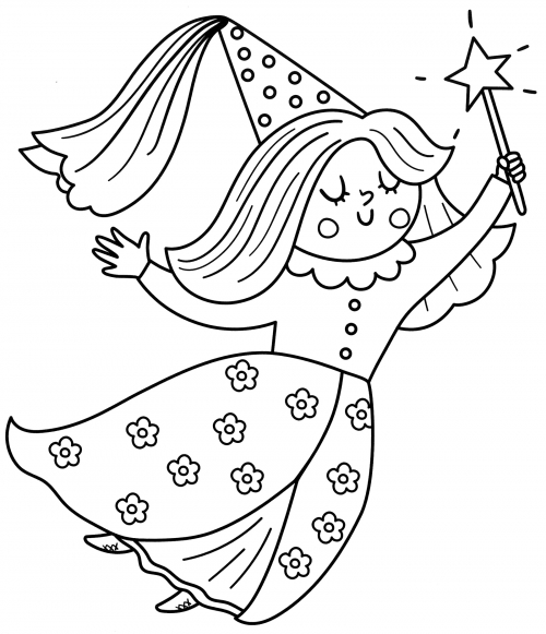 Fairy with a magic wand coloring page