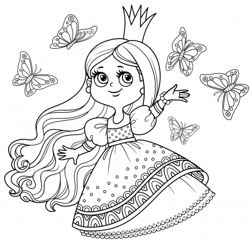 Princess and butterflies coloring page