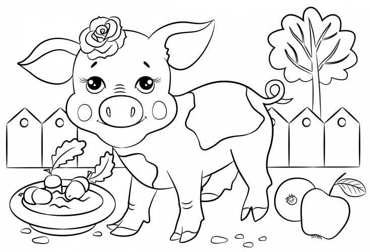 Piglet eats coloring page