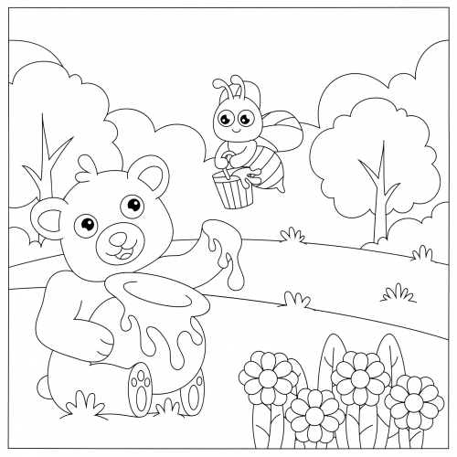 Bear eats honey coloring page