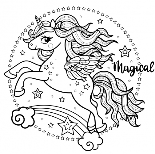 Magic unicorn coloring page