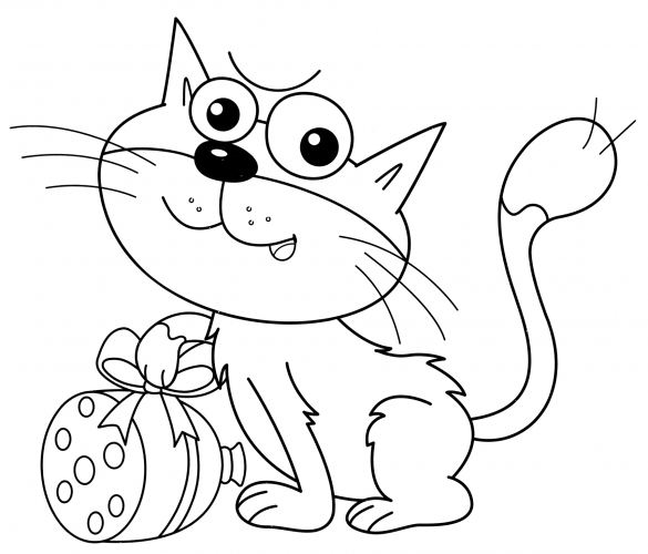Cat with a piece of sausage coloring page