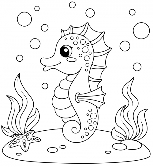 Satisfied seahorse coloring page