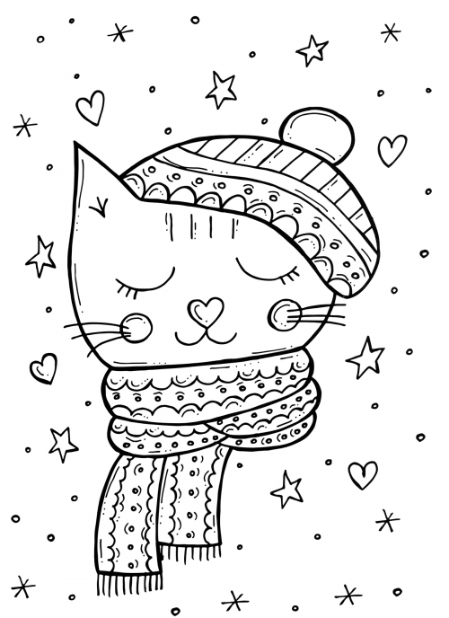 Kitty in a scarf coloring page