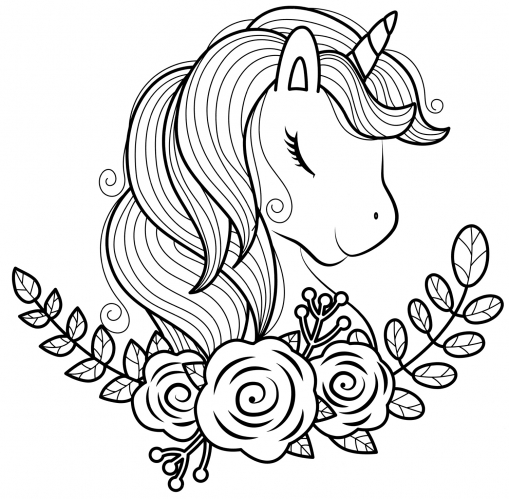 Unicorn and flowers coloring page