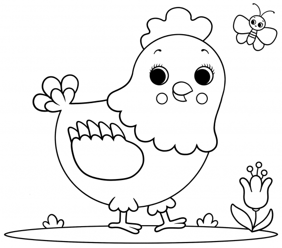 Hen walks coloring page