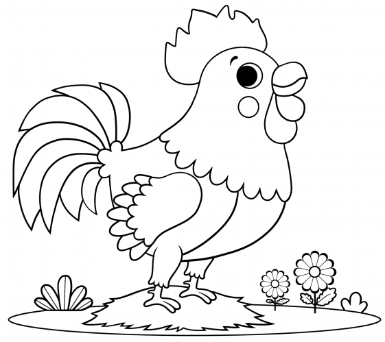 Cockerel in the clearing coloring page