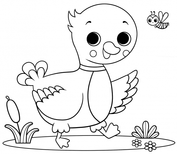 Duckling on a walk coloring page