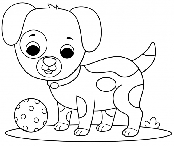 Puppy playing with a ball coloring page