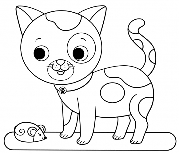 Kitty plays with the mouse coloring page