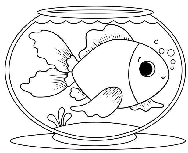 Fish in an aquarium coloring page