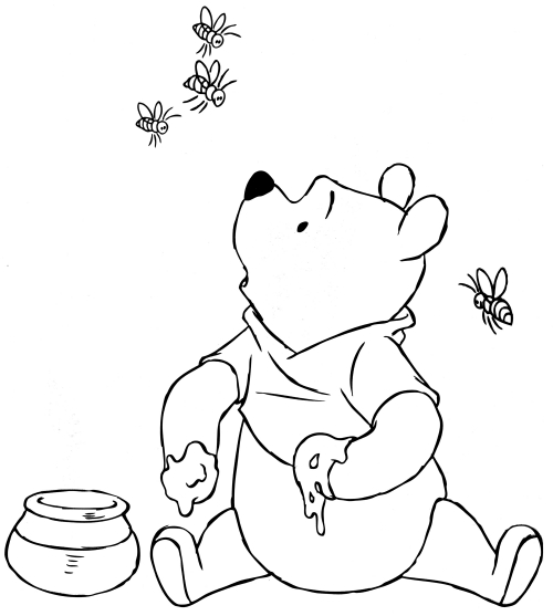 Winnie-the-Pooh is scared of bees coloring page