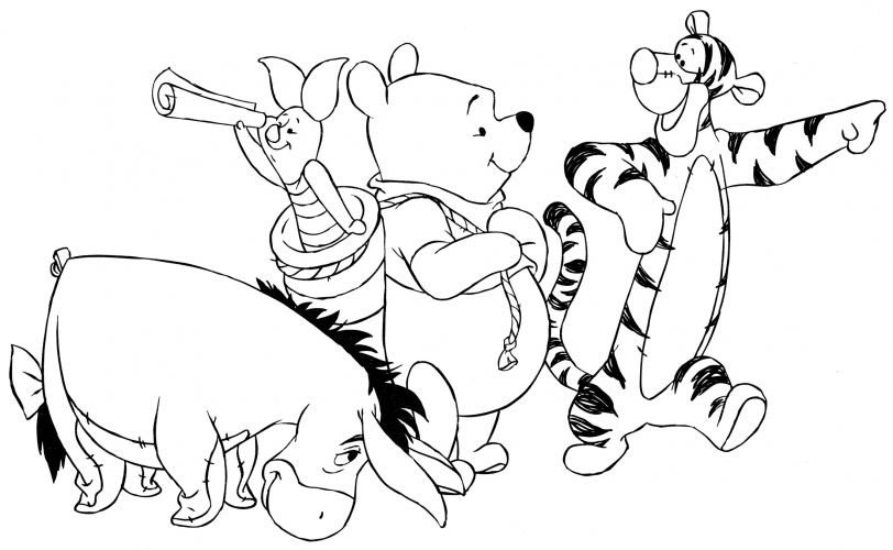 Winnie-the-Pooh with friends coloring page