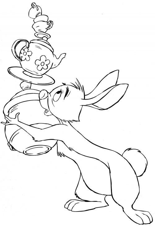 Rabbit with dishes coloring page