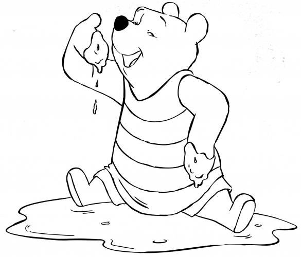 Winnie-the-Pooh eats honey coloring page