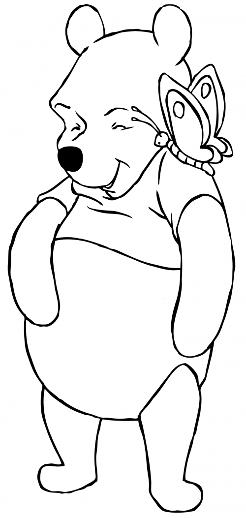 Pooh and the butterfly coloring page
