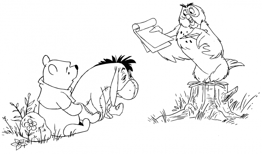 Winnie-the-Pooh listens to Owl coloring page