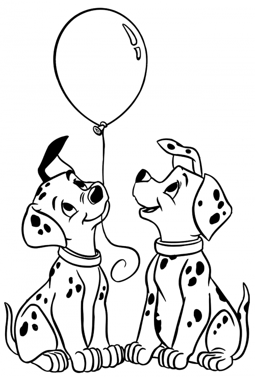 Dalmatians playing with a balloon coloring page