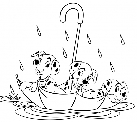 Dalmatians crawled into an umbrella coloring page