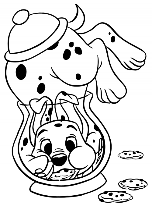 Dalmatian eats biscuits coloring page