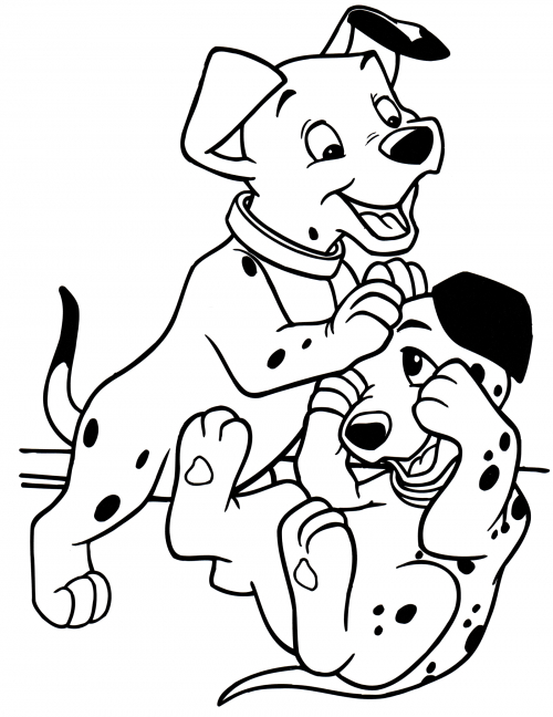Two Dalmatians playing coloring page