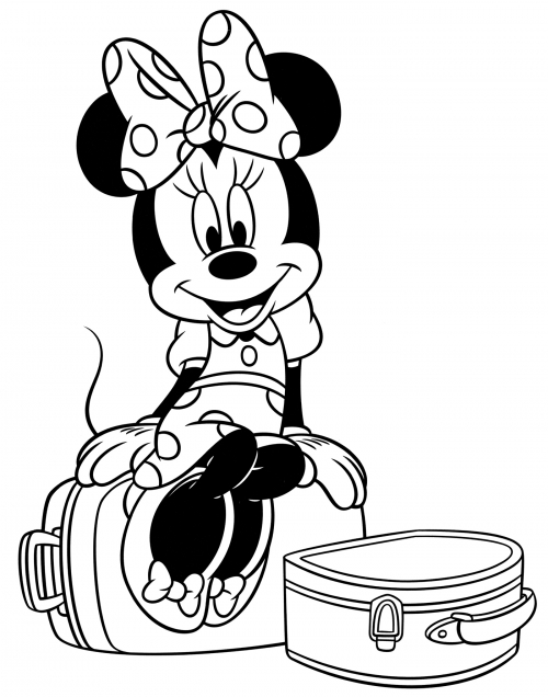 Minnie Mouse on a suitcase coloring page