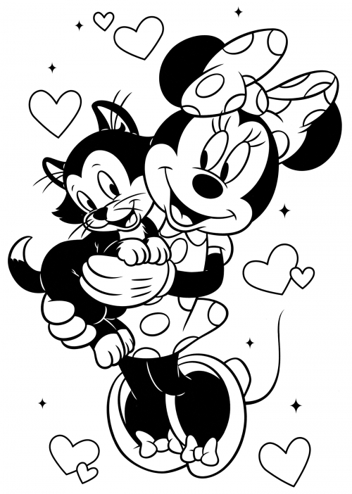 Minnie Mouse and kitten coloring page