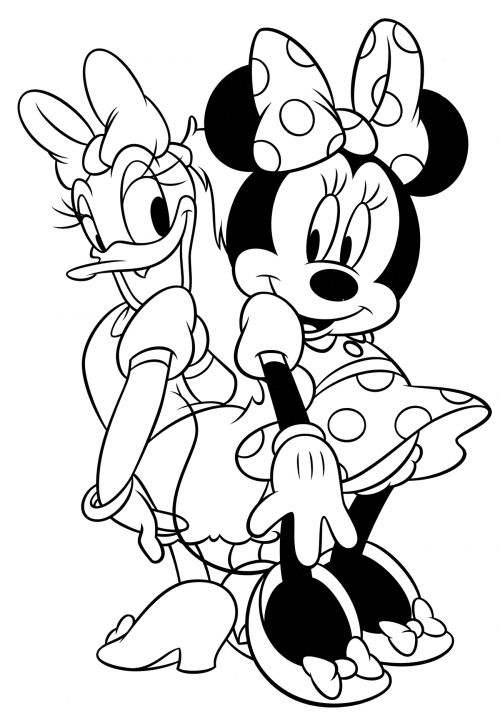 Pretty Minnie Mouse and Daisy coloring page