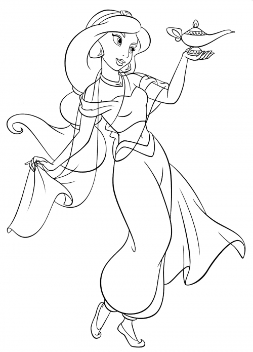 Jasmine with lamp coloring page