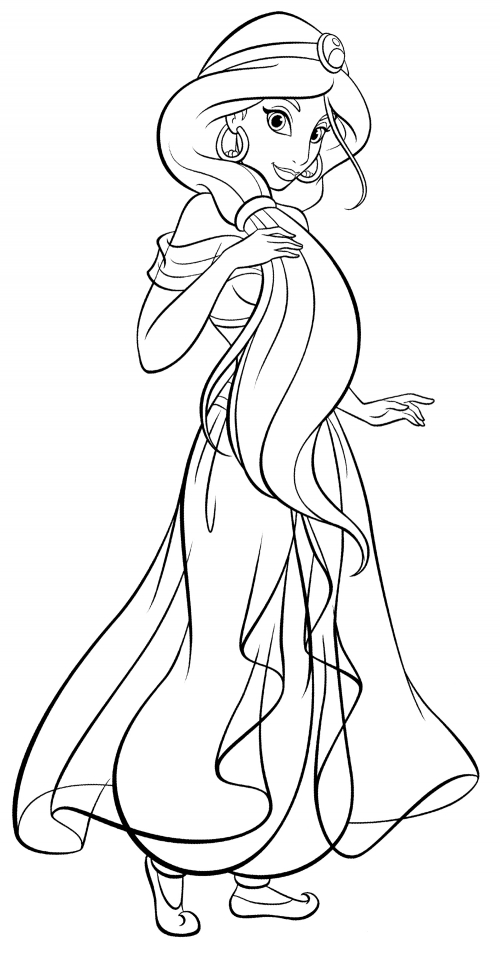 Jasmine in a pretty dress coloring page