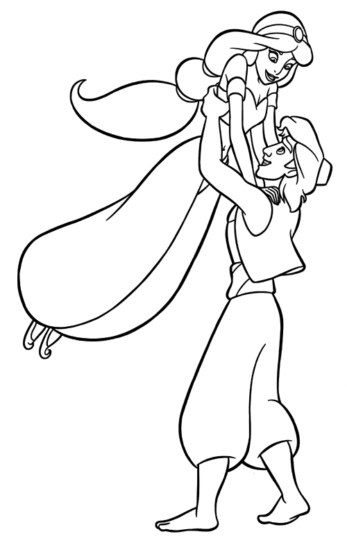 Jasmine meets Aladdin coloring page