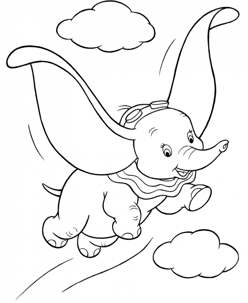 Dumbo is flying coloring page